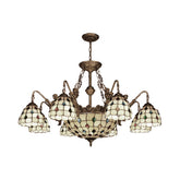 Lámpara de araña de vidrieras Tiffany - Diseño abovedado beige, 15 luces, luz colgante